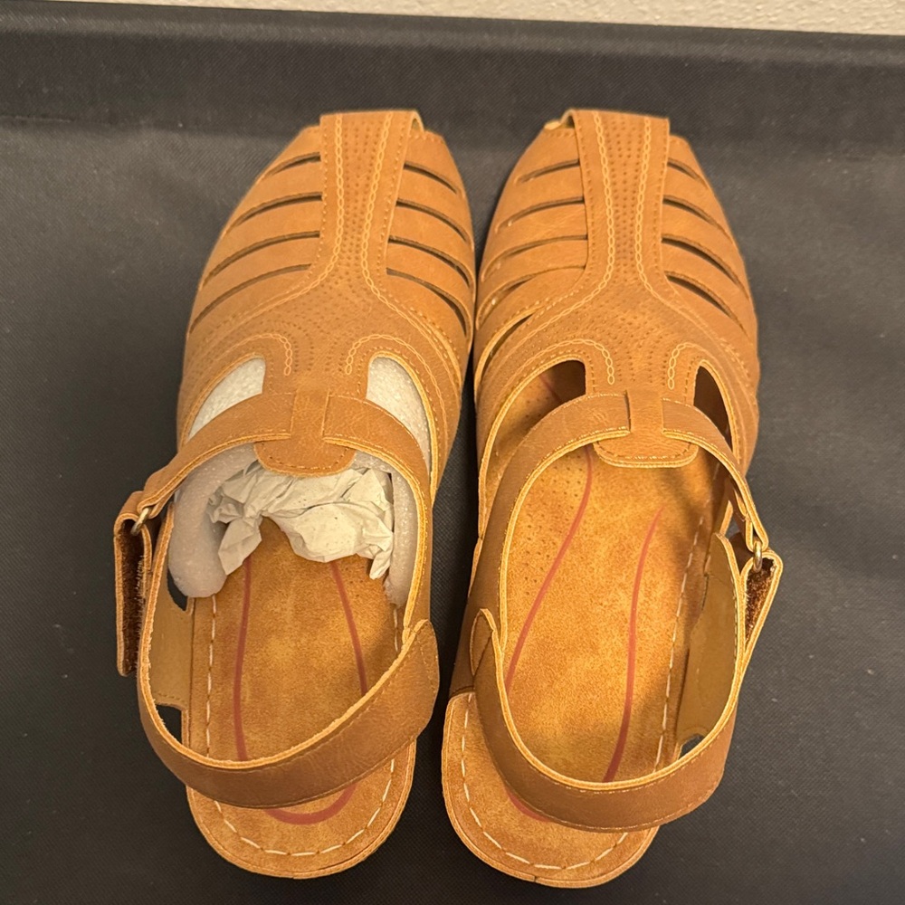 Unlisted Tan Cutout Wedge Sandals